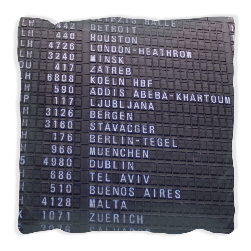 Wallario Premium Kissen, weiche Oberfläche, mit Motiv Flughafen Abflugtafel, Größe: 30 x 30 cm, mit weißer Rückseite