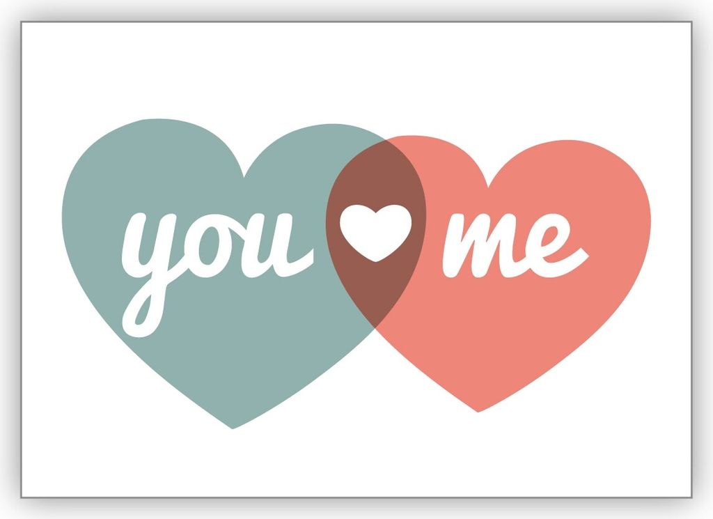 Romantische Liebeskarte mit zwei Herzen nicht nur zum Valentinstag für Verliebte: you & me
