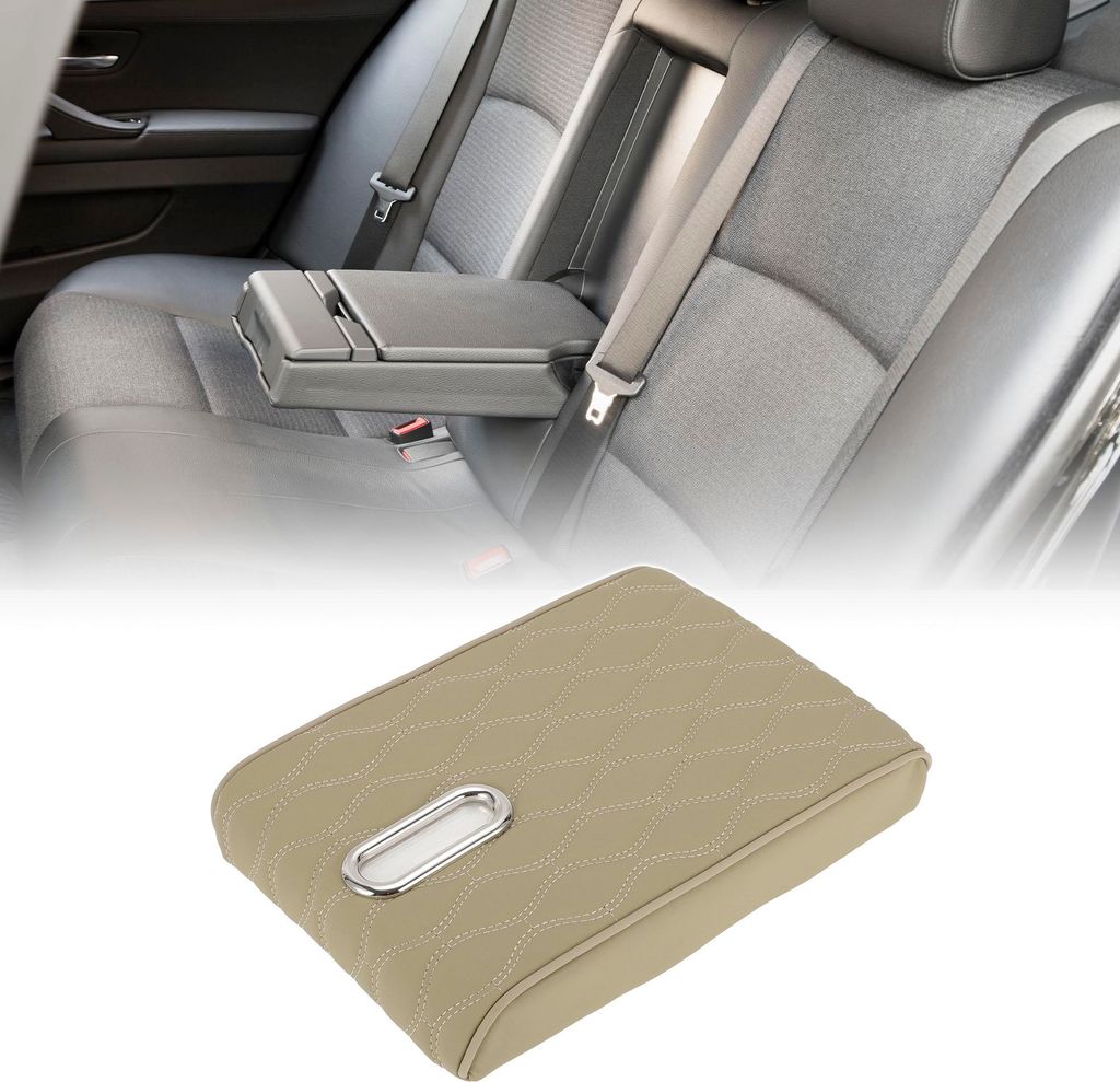 Center Console Kissen Pad 12.59"x8.66" Center Console Abdeckung Armlehne Sitzbox Abdeckung Kunstleder Beige