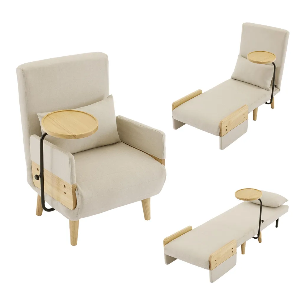 Fauteuil convertible 3 en 1 Fortuna Lai, lit pliant de salon en velours gris