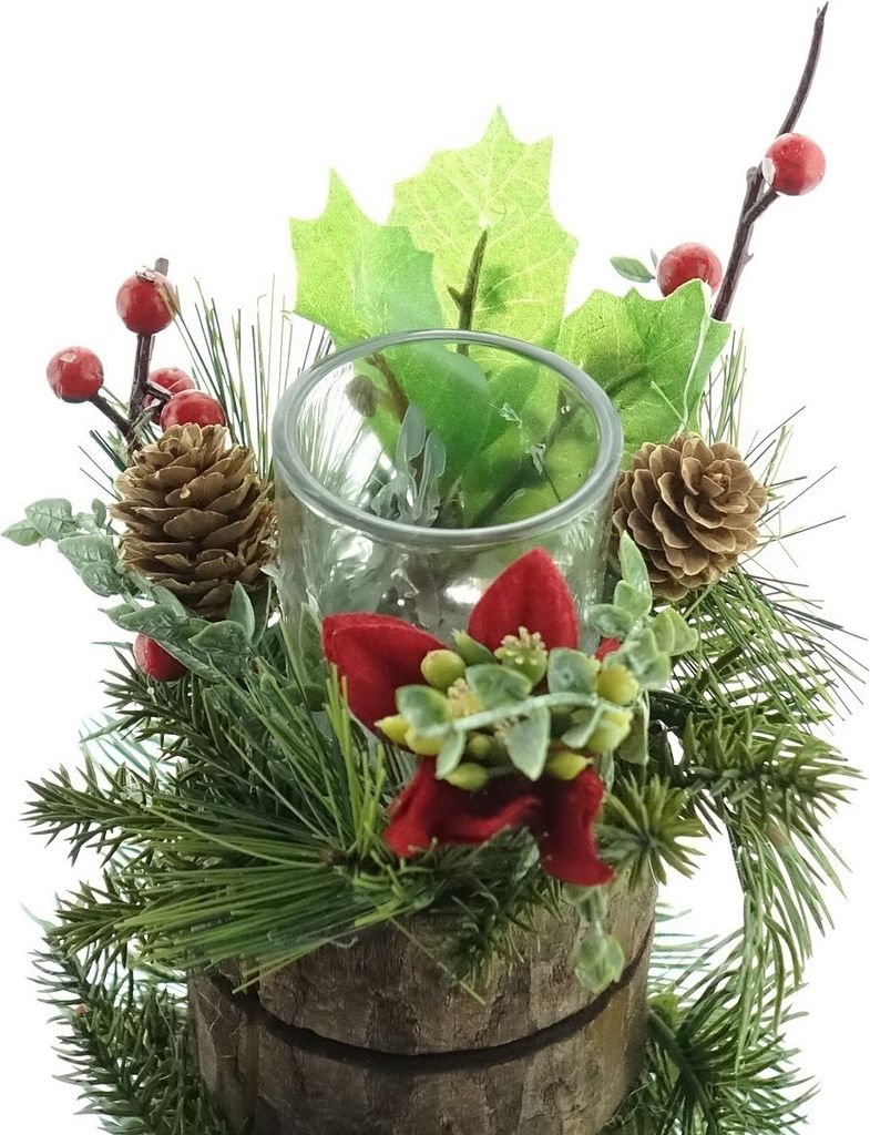 Weihnachtsgesteck Classic mit Teelichthalter rot & grün Produktbild 