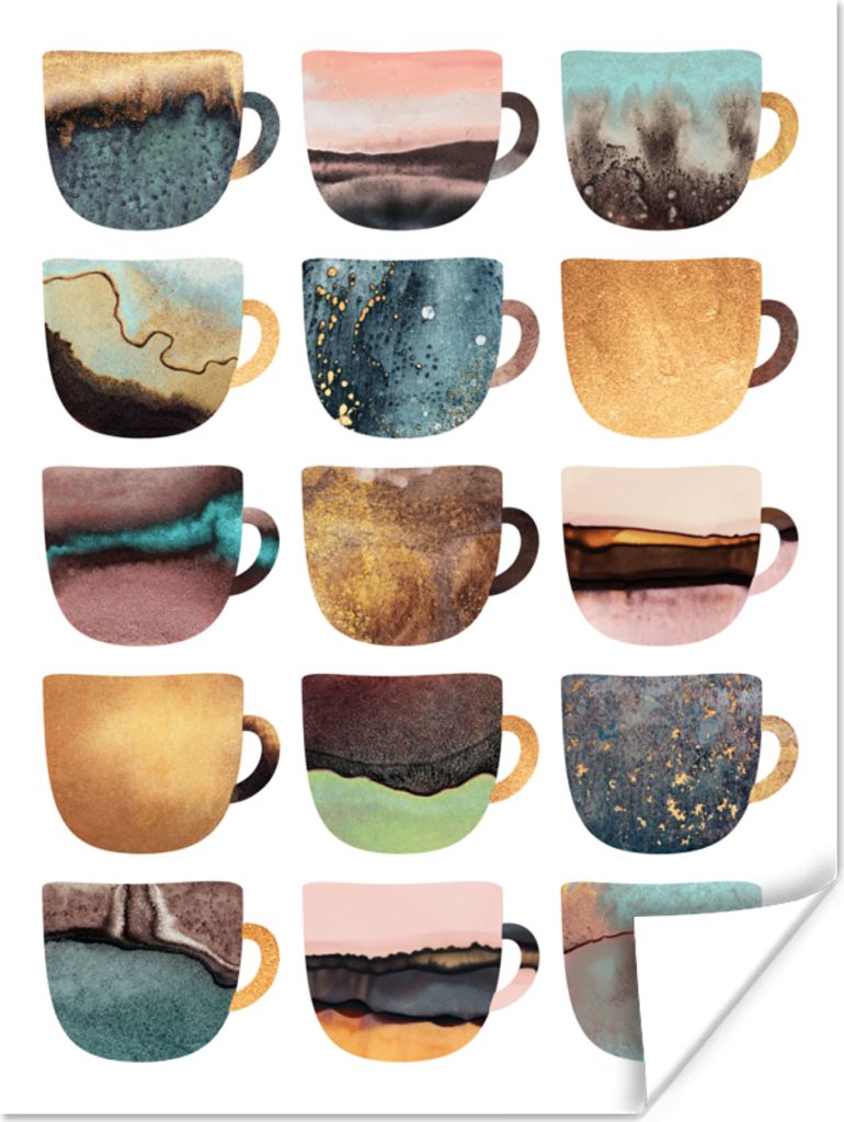 MuchoWow Poster Abstrakt - Kaffeetassen - Pastell - Muster 60x80 cm - Schlafzimmer Dekoration