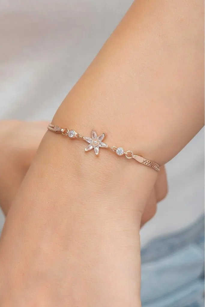 Bracelet Chaîne en Argent et Or Rose - Bijou Lotus avec Zirconium