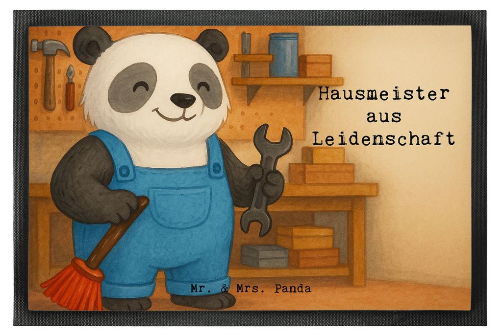 Mr. & Mrs. Panda Schmutzmatte Hausmeister Leidenschaft Design 60 x 90 cm - Weiß - Geschenk, Sauberlaufmatte, Must Have, fußmatte, Hausverwalter, ...