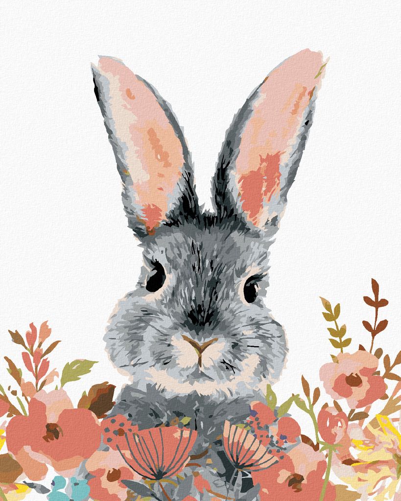 Zuty - Malen nach Zahlen - KANINCHEN MIT BUNTEN BLUMEN, 40x50 cm, mit Keilrahmen (bereits gespannt)