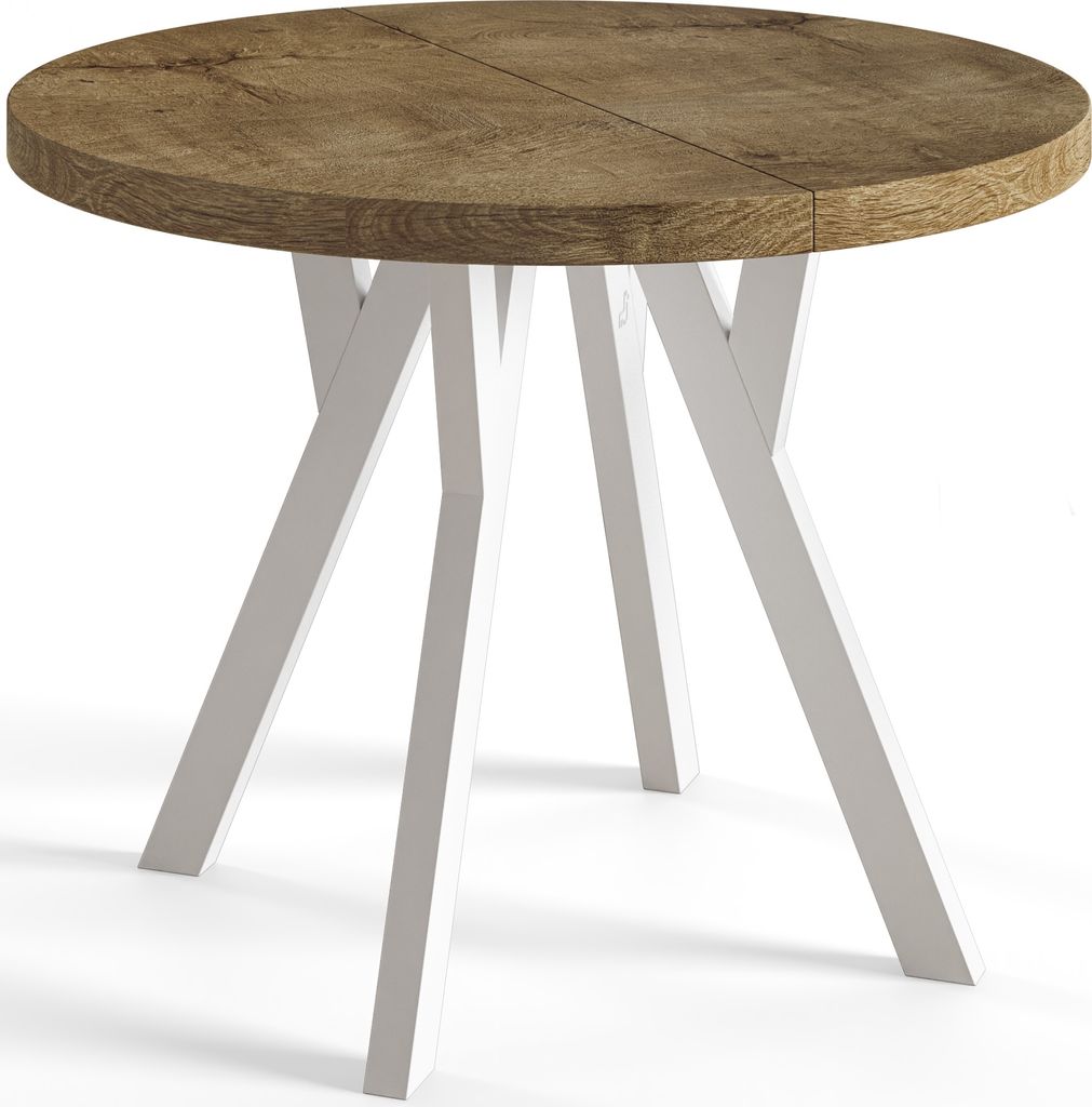 Runder Esszimmertisch OVO, ausziehbarer Tisch Durchmesser: 110 cm bis 210 cm, Wohnzimmertisch Farbe: LEFAKS, mit Stabile Beine in Farbe Weiß