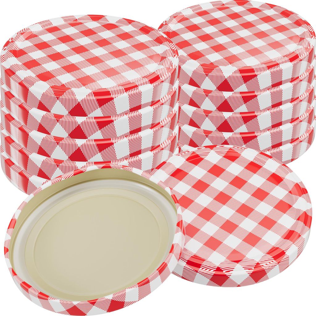 WELLGRO 200x Einmachdeckel TO82 - rot kariert - Produktbild 