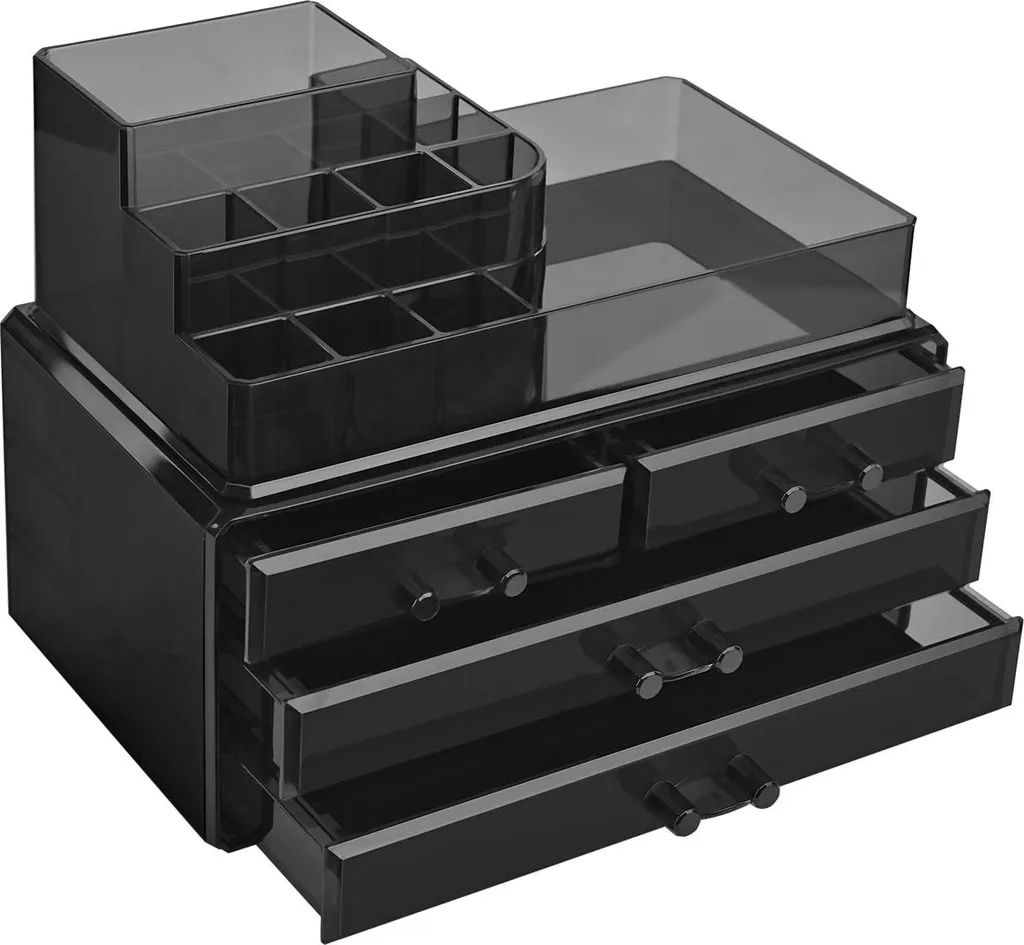 Organiseur maquillage noir à 4 tiroirs : design robuste et spacieux