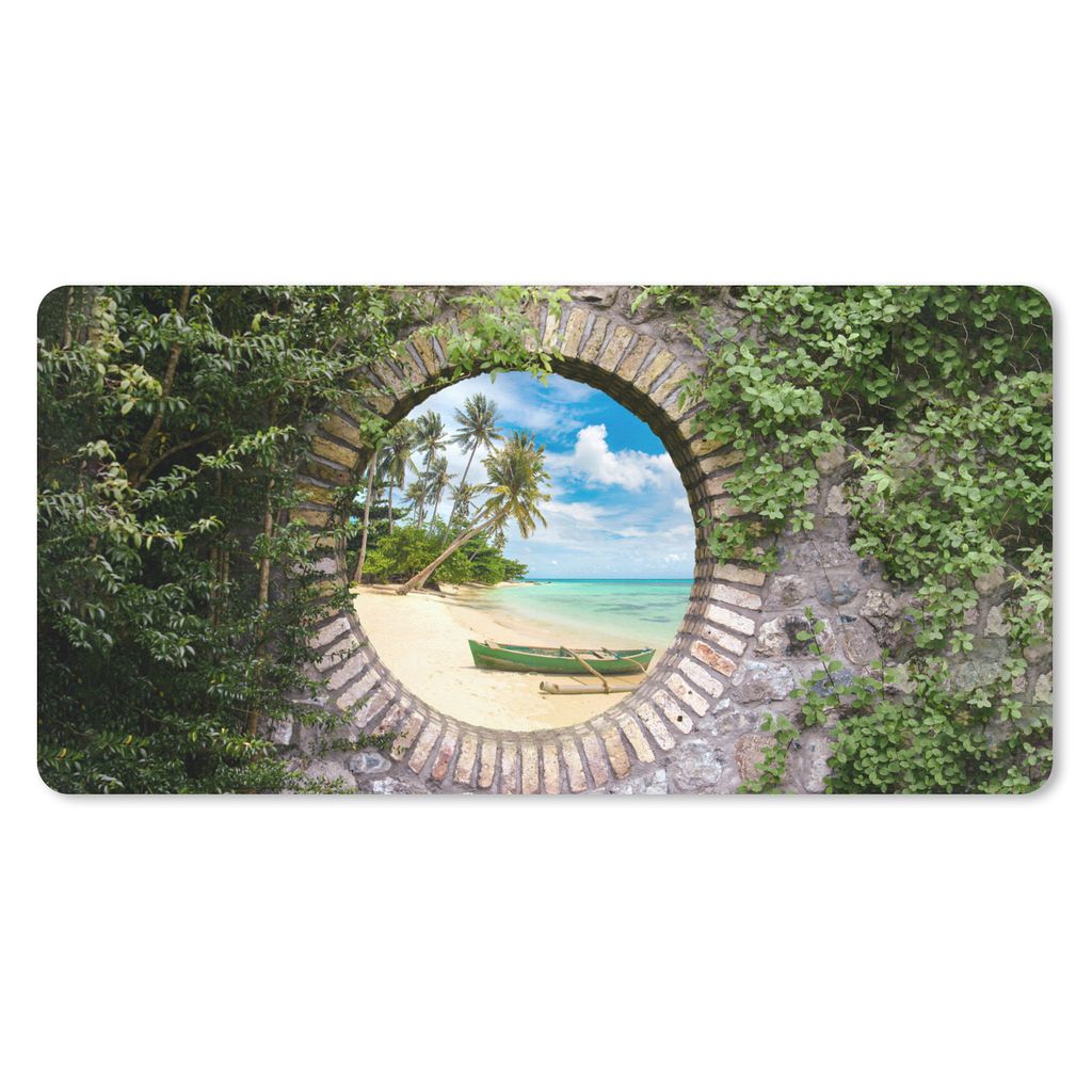MuchoWow Mauspad Mousepad Strand - Palme - Aussicht - Kanu 60x30 cm - Mousepads - Maus Mat - Pad - Mausunterlage - Nachhaltig
