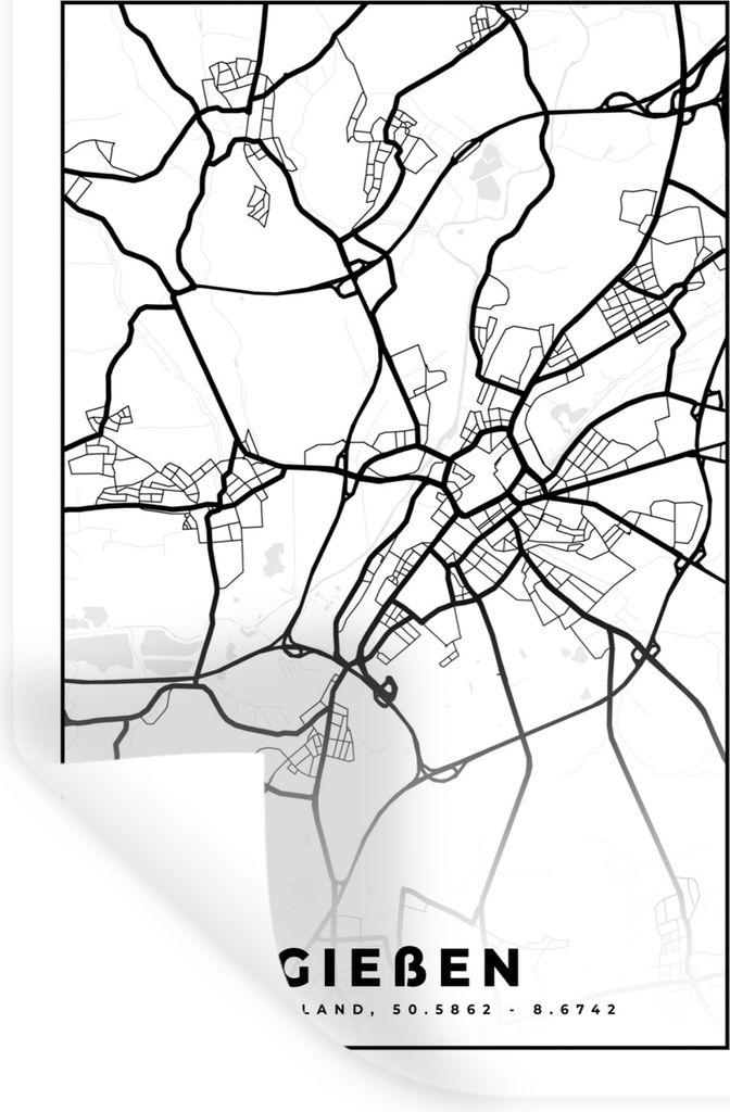 MuchoWow Wandtattoo Wandsticker Wandaufkleber Karte - Gießen - Stadtplan 80x120 cm Selbstklebend und Repositionierbar - Repositionierbar - Wasse...