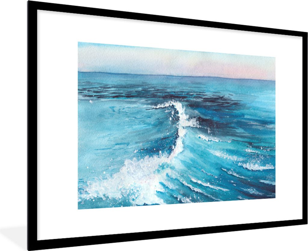 MuchoWow MuchoWow Gerahmtes Poster Golf - Meer - Aquarell 90x60 cm - Poster mit zchwarzem Bilderrahmen - Wanddekoration - Fotos