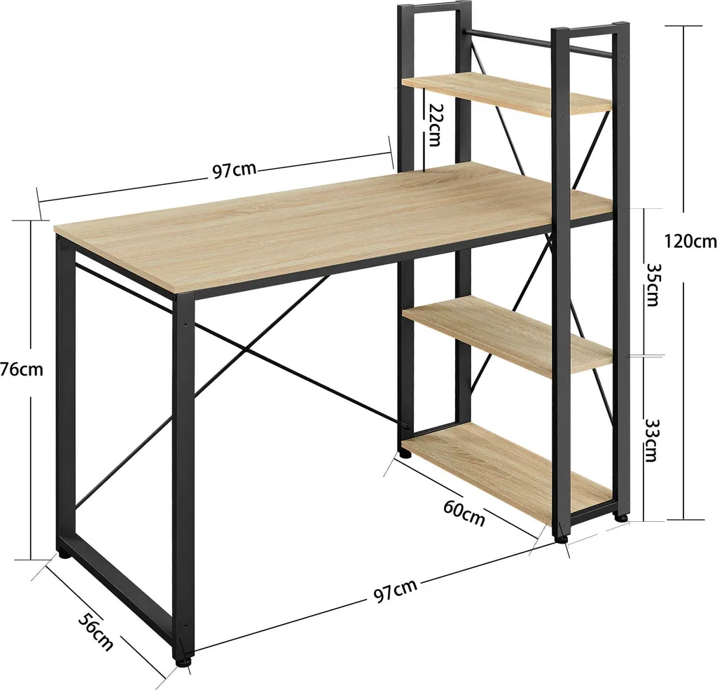 Bureau multimédia bois clair 120 cm avec bibliothèque intégrée Sonoma - 6