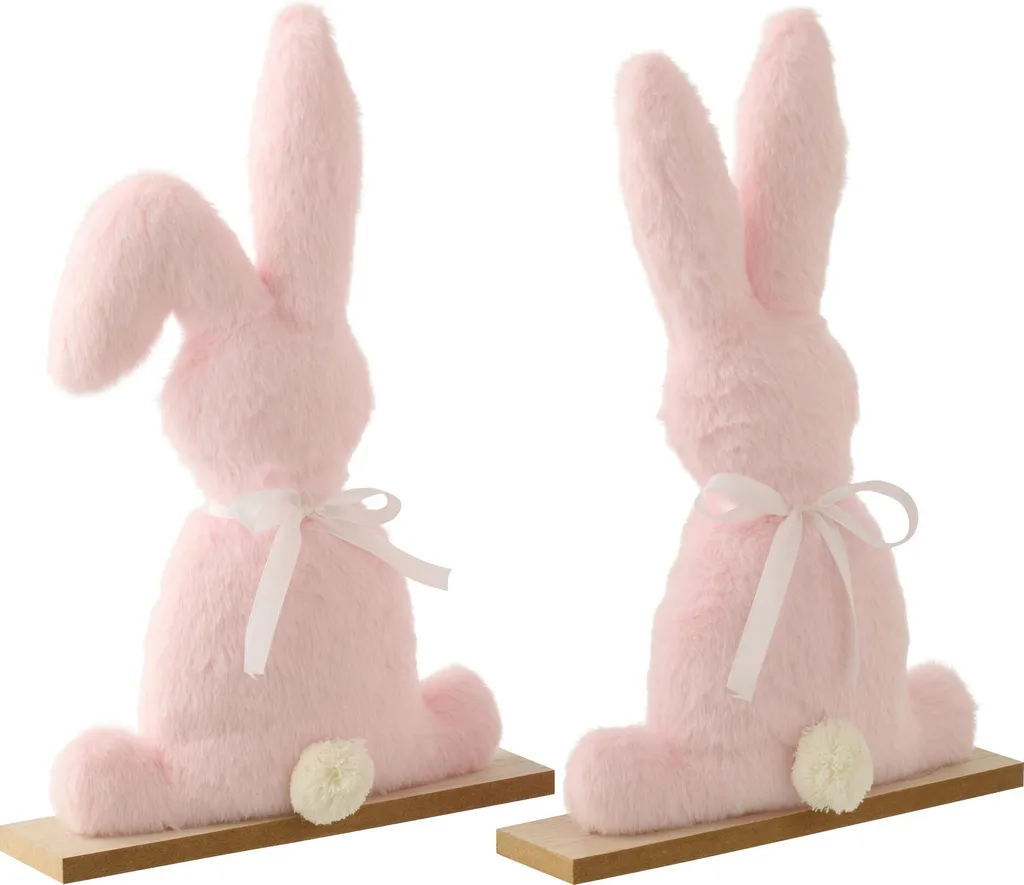 J-Line Lot de 2 Lapins en Polyester Rose Clair Grand Format 28cm