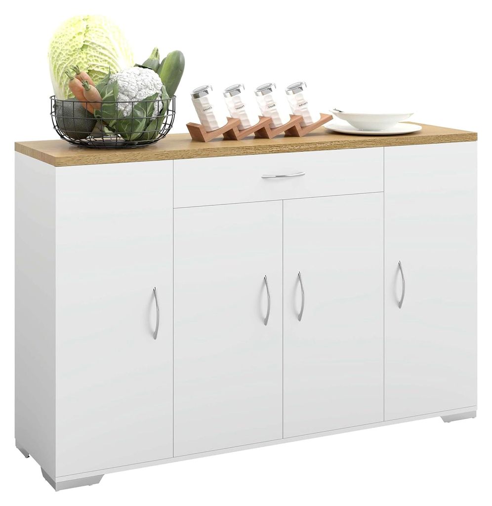 Weißer Küchenschrank mit Arbeitsplatte, moderne Kücheninsel mit Schubladen, Küchenschränke mit Fächern, stabiler Küchenschrank