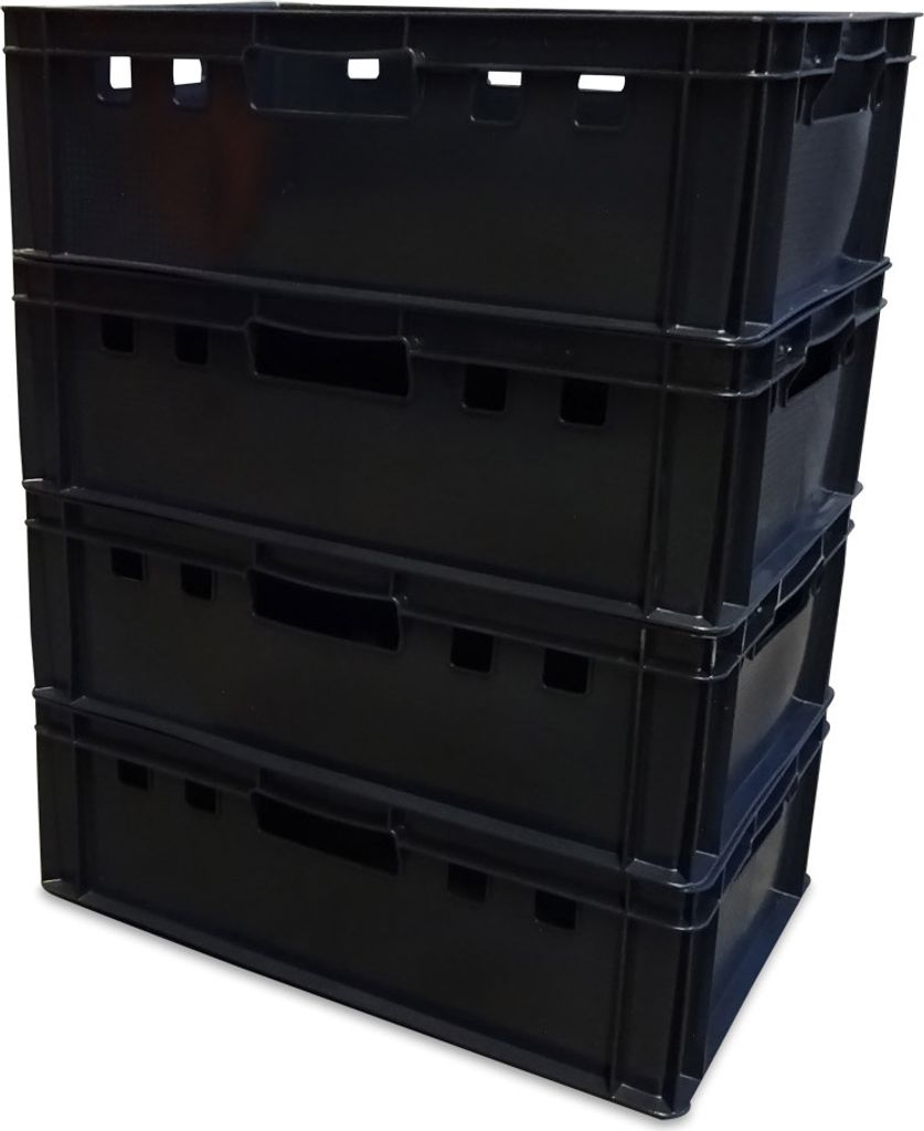 4 Stück E2 Eurofleischkiste Stapelkiste Box Metzgerkiste lebensmittelecht schwarz (4xE2 schwarz)
