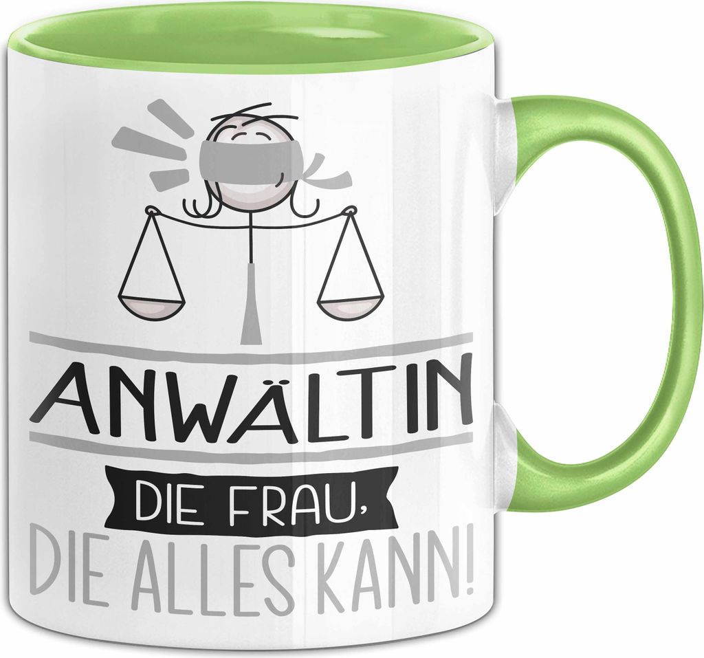 Anwältin Geschenk Tasse Becher Die Frau Die Allen Kann Geschenkidee für eine Anwältin Lustig (Grün)