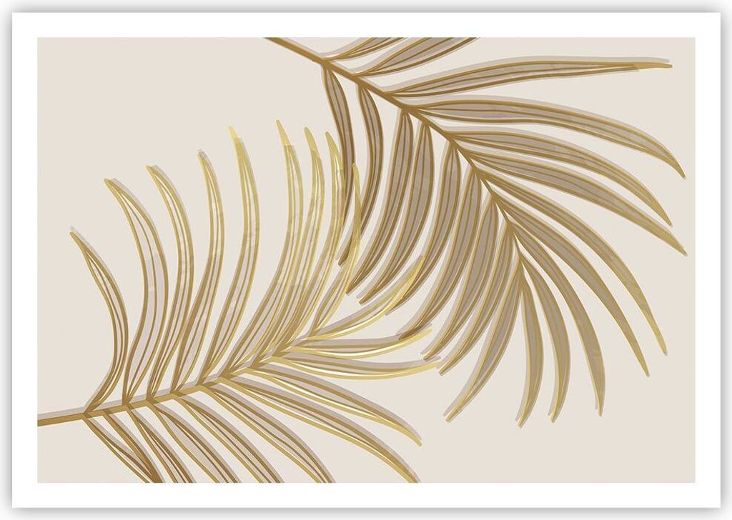 Poster - Poster ohne Rahmen - Golden Blätter Palmen - 100x70 cm - Wand Bild - Wanddeko - Wandbilder - Kunstposter - Wandposter - Bilder - Kunstdru...