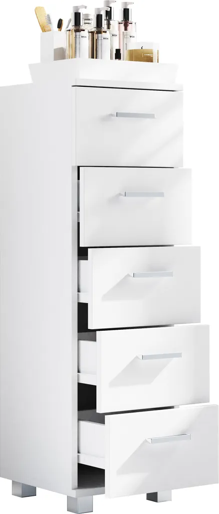 Cassettiera Bagno Zalo Bianco 5 Cassetti 90x30x30 cm | Arredo Moderno