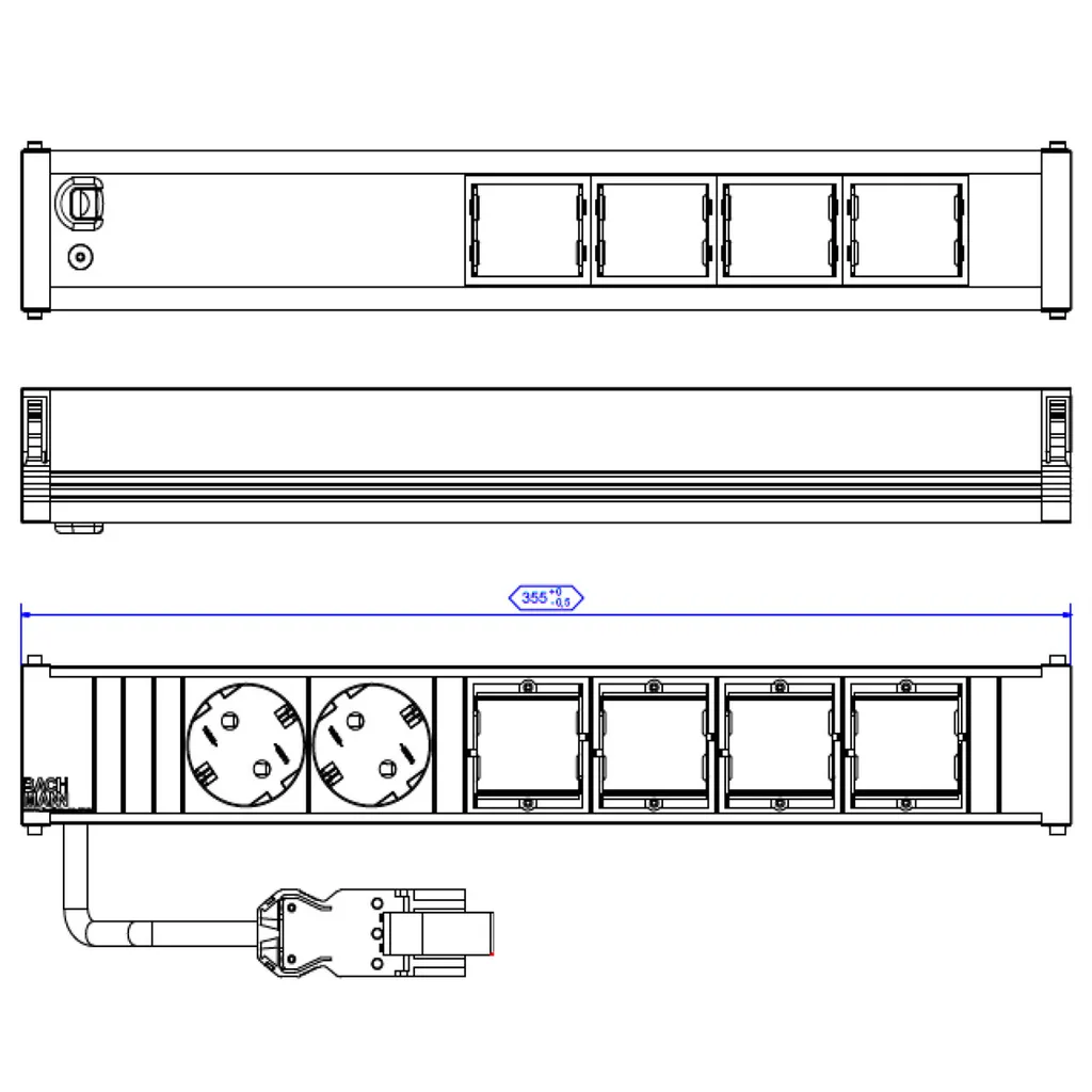 Bloc multiprise encastrable Bachmann CONI avec 2 Schuko et 4 modules