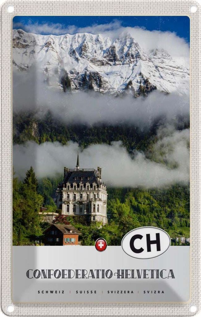 vianmo Blechschild 18x12 cm Confoederatio Helvetica Schloss Bildmotiv Reisemotiv Abenteuer Reisen Urlaub