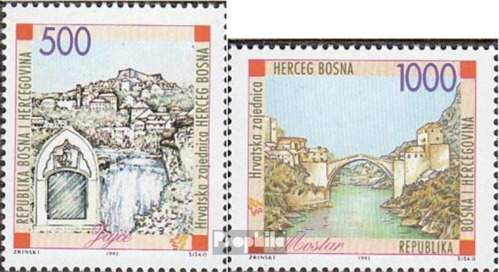 Briefmarken Bosnien - Kroat. Post Mostar 1993 Mi 2-3 (kompl.Ausg.) postfrisch Freimarken: Alte Städte