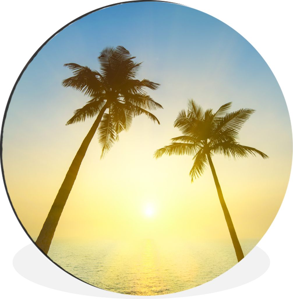 MuchoWow Aluminium Wandkreis Strand - Sonnenuntergang - Palmen Ø 30 cm Wanddeko Modern Wohnzimmer - Wand Bild - Wohnzimmer - Runde Bilder - Alub...