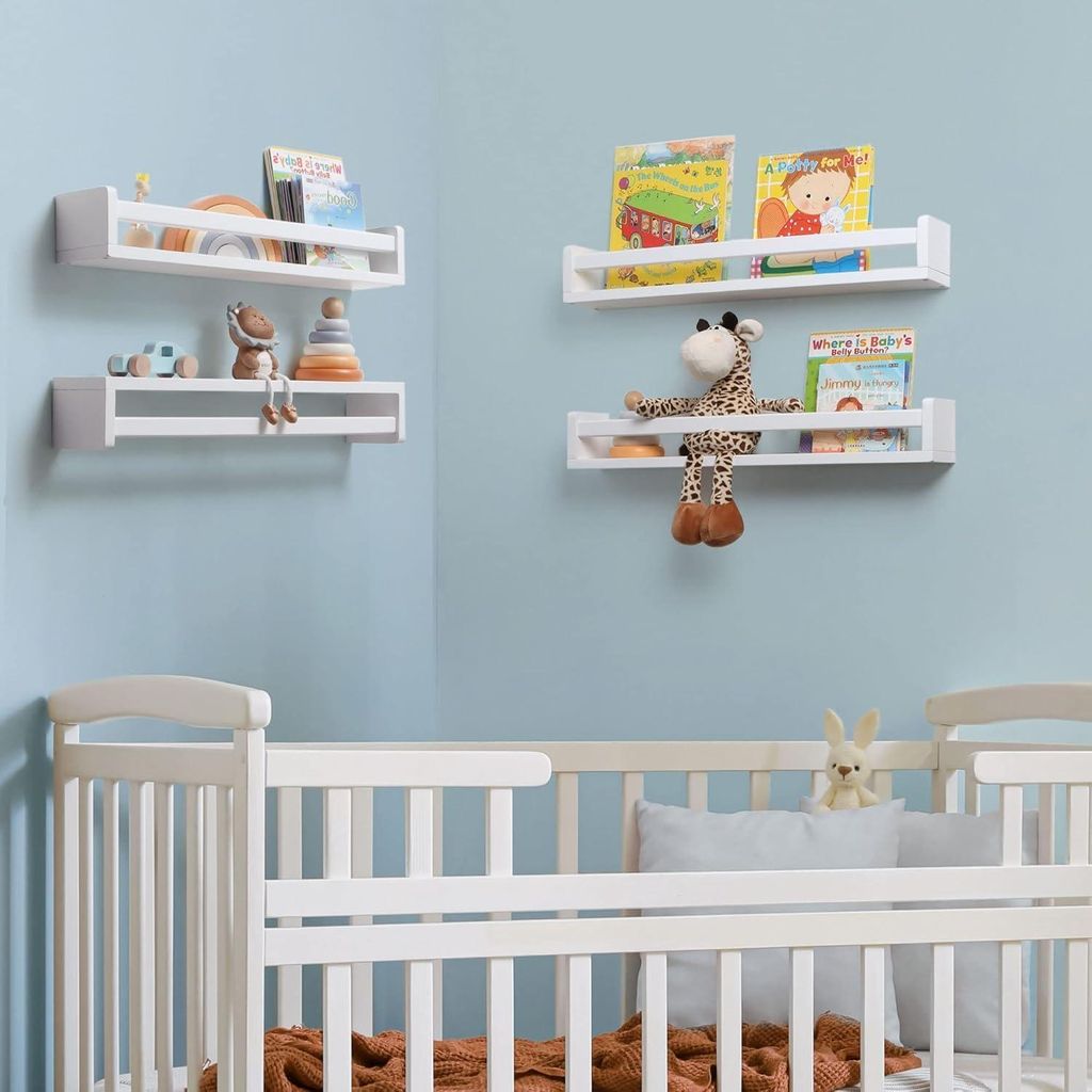 Bücherregal für Kinder - Set von 2 Wandregalen 60 cm weiß massives Holz - schwebende Regale für Zeitschriften, Kinderzimmer, Schlafzimmer, Küche.