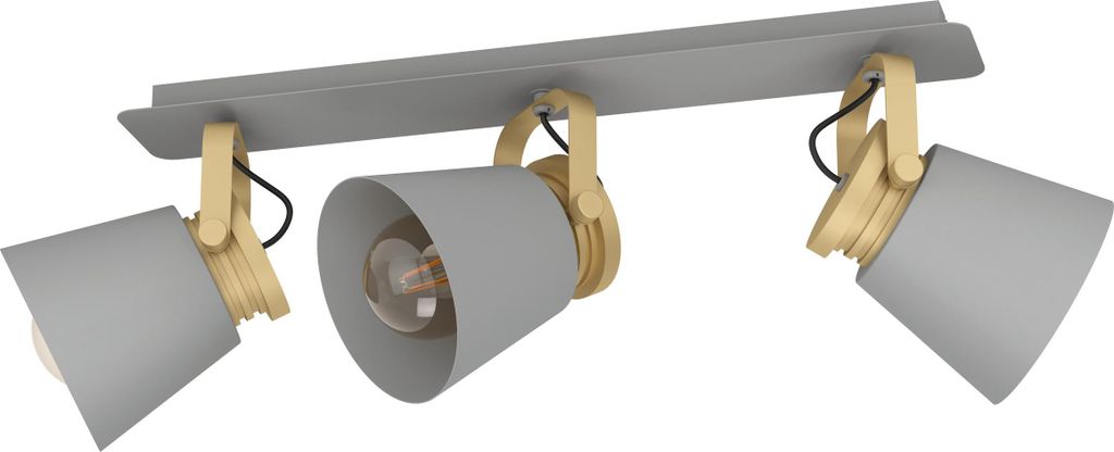 EGLO Deckenstrahler Twicken, 3-flammige Deckenlampe mit schwenkbaren Spots, Deckenleuchte aus Metall in Grau und Gold, Deckenspot mit E27 Fassung