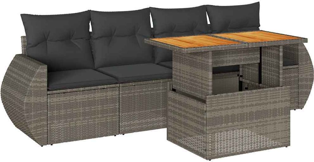 vidaXL 5-tlg. Garten-Sofagarnitur mit Kissen Grau Poly Rattan
