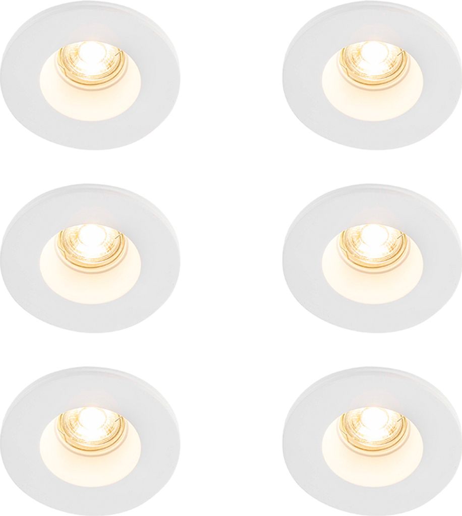 QAZQA - Set mit 6 Einbauspots weiß 13 cm rund - Gypsy Stucco I Wohnzimmer I Schlafzimmer - Gips - LED geeignet GU10