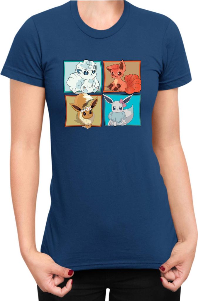 Damen T-Shirt Japan Manga Anime Comics Pokemon 018, Lady 2XL / Dunkelblau