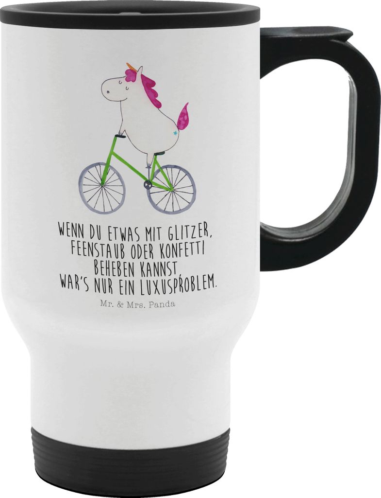 Mr. & Mrs. Panda thermosbecher Einhorn Radfahrer - Weiß - Geschenk, To Go Becher, Thermobecher, Bike, Radfahren, Kummer, Mehrwegbecher, Isolierbec...