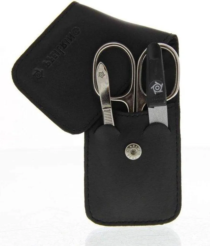 Kit de manucure 3 pièces en cuir noir véritable pour soin des ongles