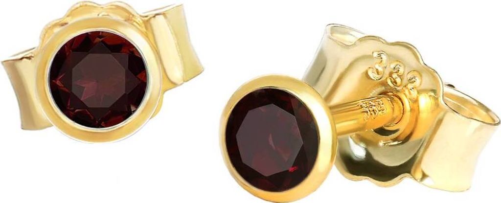 Paar Ohrstecker Echt Granat 333 Gelbgold 8 Karat Gold 3mm Kleine Ohrringe Hell