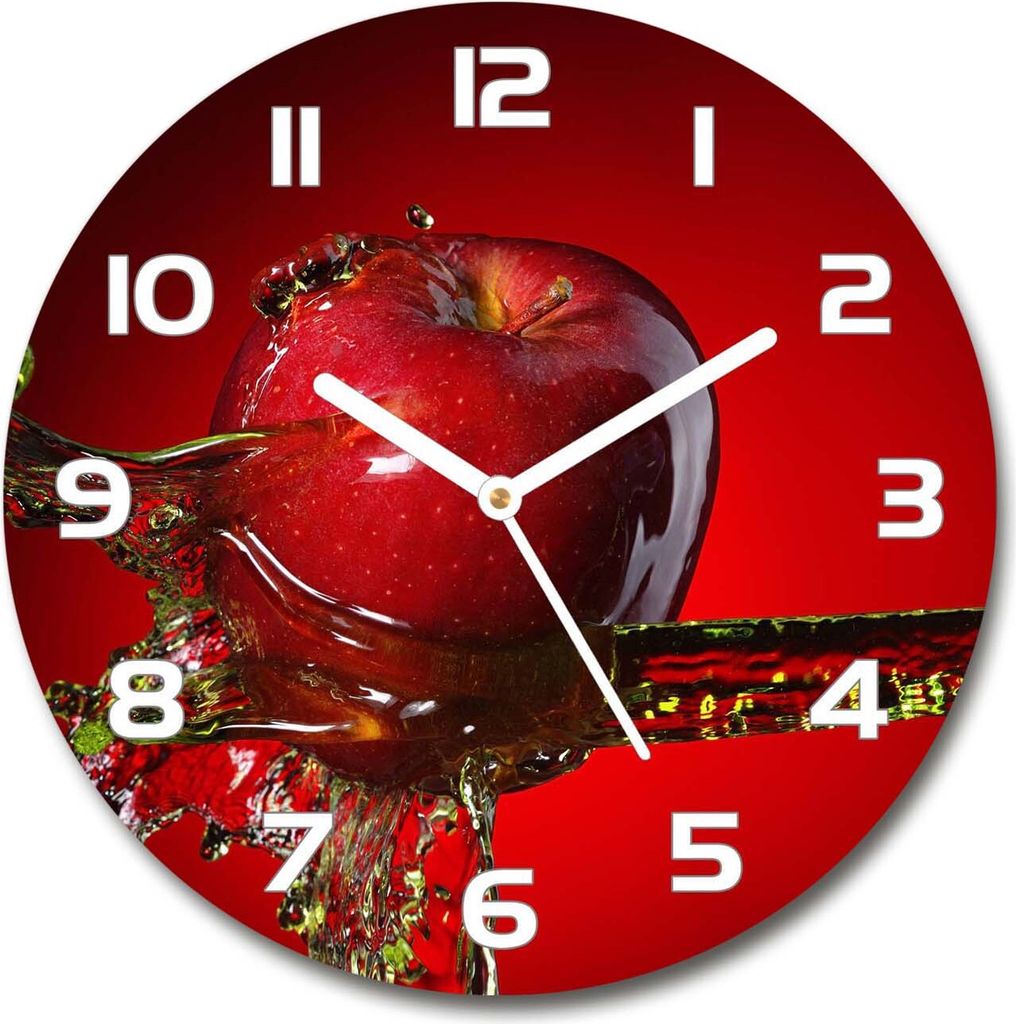 Wanduhr aus Glas 30fi Glasbild Glasuhr Gehärtetes Glas - weisse-zeiger - Apple and water