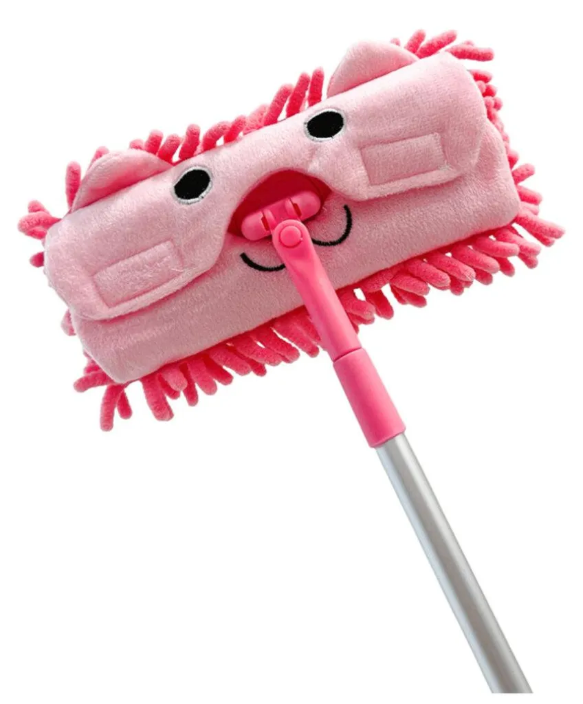 Mop bébé rose avec microfibres intégrées pour sols propres et brillants