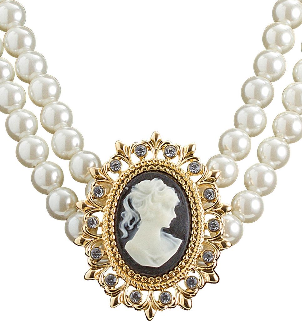 Barock Kamee-Perlenkette weiss-gold - Einheitsgröße