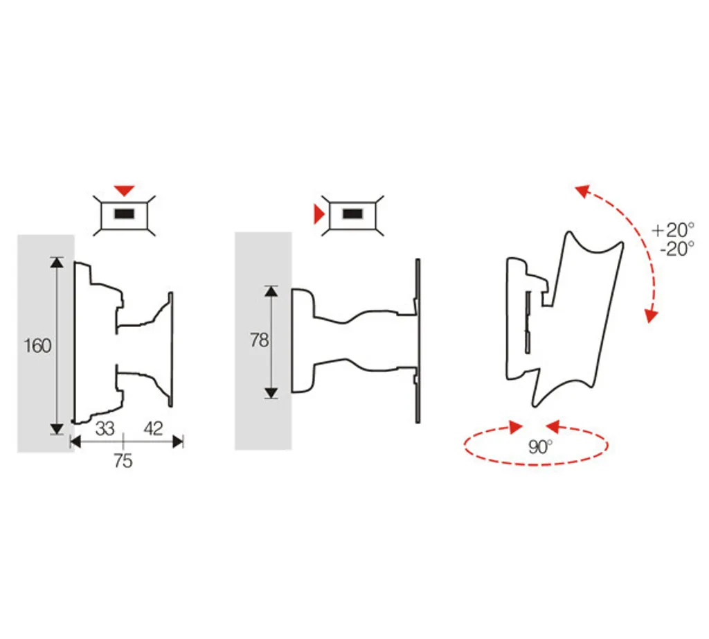 Support Mural Orientable pour Petit Écran et TV de Cuisine 10 à 30 Pouces