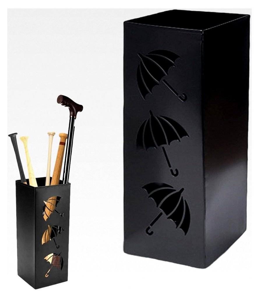 Regenschirmständer aus Metall, quadratisch, freistehend, für Regenschirme, Spazierstöcke, Packpapier, Trekkingstöcke (Schwarz)