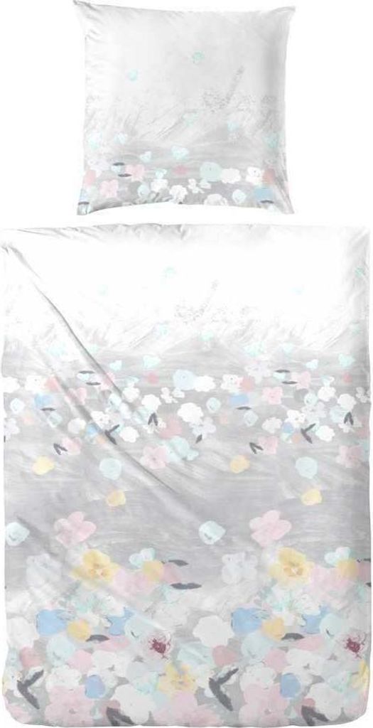Hahn Renforcé Bettwäsche Baumwoll Blumen Beige Rosa Grau 100% Baumwolle Reißverschluss Bettbezug Kissenbezug Bettgarnitur Bettzeug 135x200 cm
