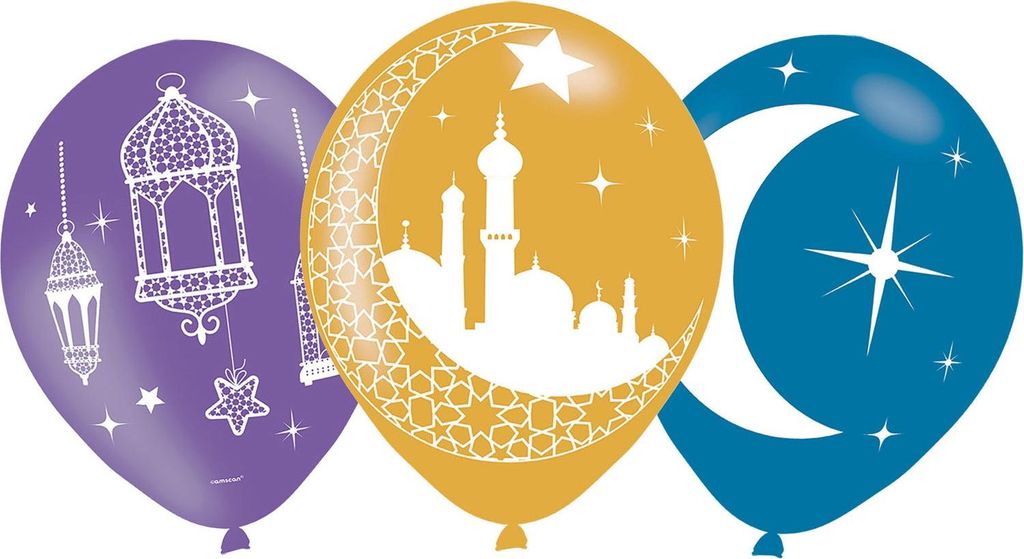 6 bunte Luftballons Eid Mubarak 27,5cm