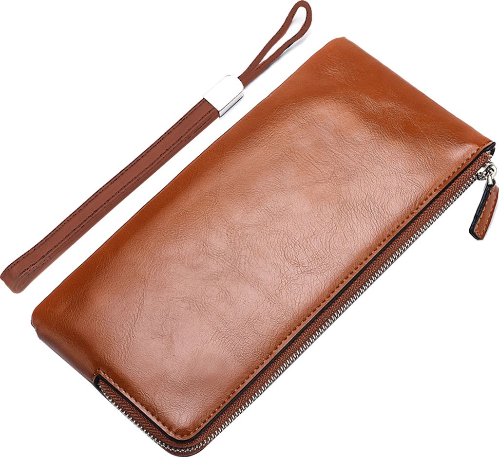 Deabolar Herren Einfarbig Kunstleder Lange Brieftasche Kartenhandy Halter Clutch Geldbörse Kaffee