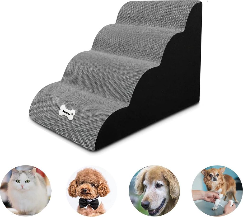 OKWISH Hundetreppen Haustier-Kletterleiter mit Schaumstoff-Stufen, Hundekletterleiter, Rutschfeste Haustier-Rampe,Grau