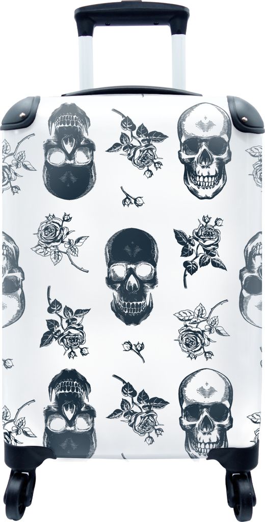MuchoWow MuchoWow Koffer Handgepäck Trolley Rollkoffer Kleine Reisekoffer mit 4 Rollen - Teenager - Totenkopf - Rosen - Muster - Cabin Size < ...