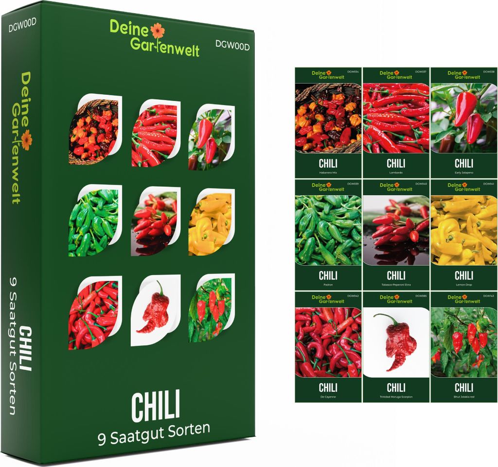 Chilisamen Set - 9 Sorten Samen - Saatgut Sortiment - Produktbild 