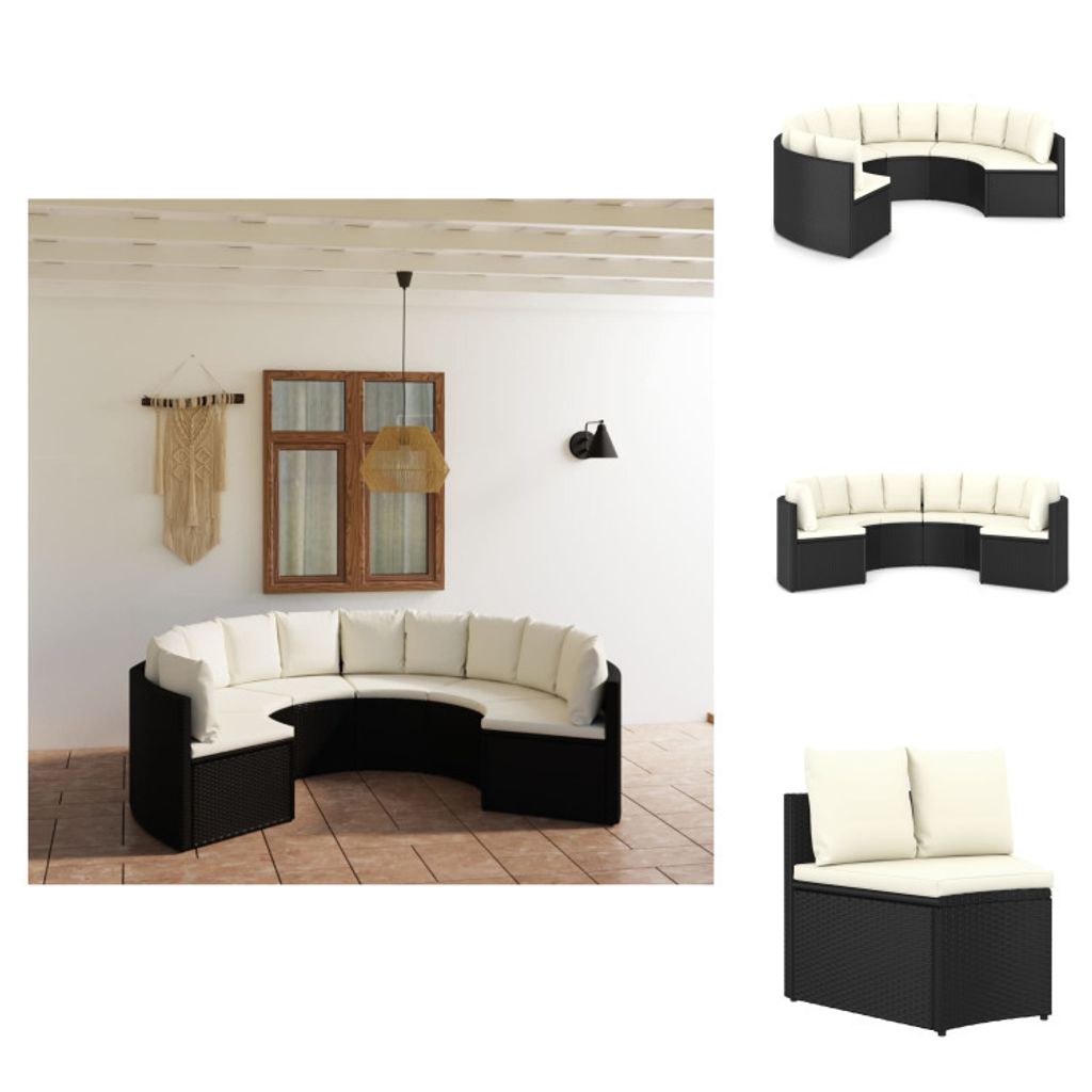 vidaXL 6-tlg. Garten-Sofagarnitur mit Auflagen Poly Rattan Schwarz - Gartenmöbel-Sets