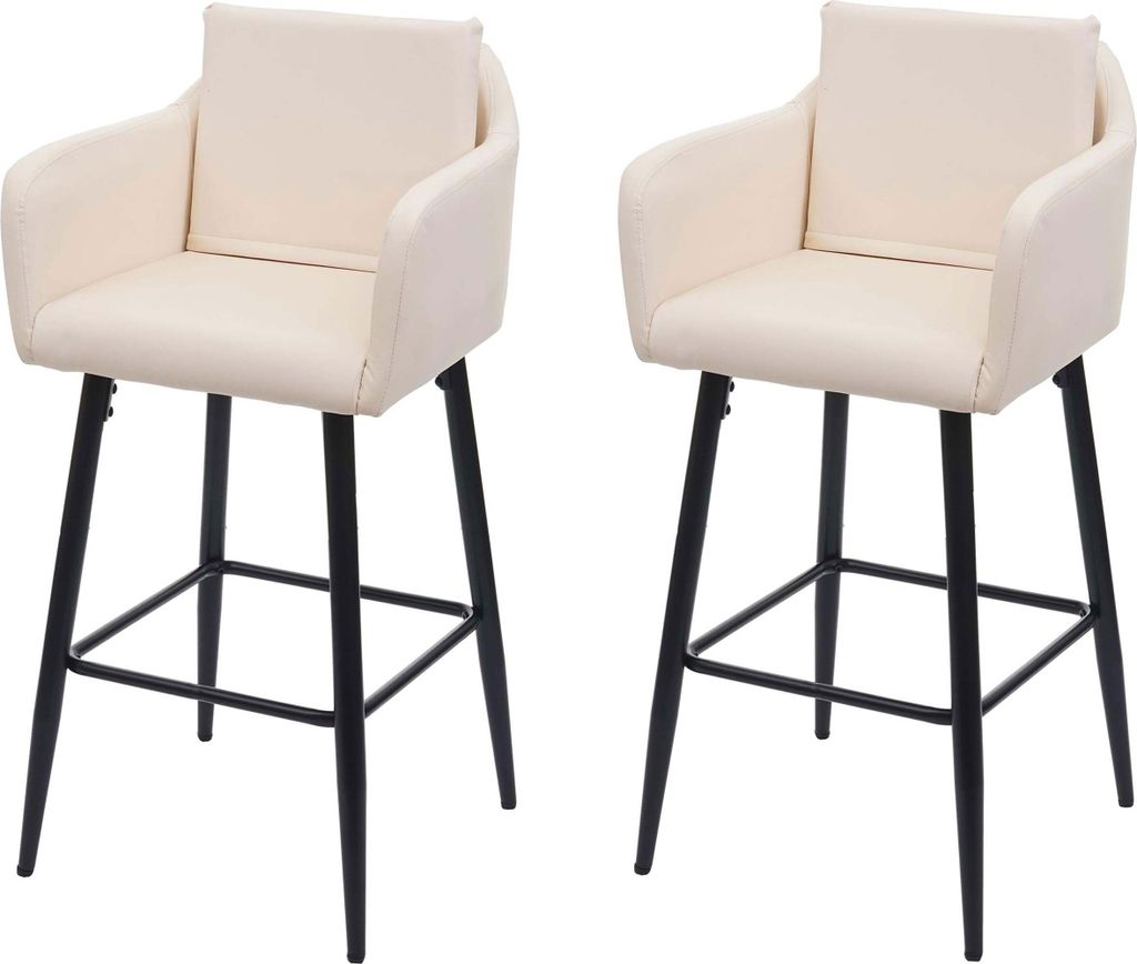 2er-Set Barhocker MCW-H93, Barstuhl Tresenhocker, Fußablage Metall Kunstleder creme-beige