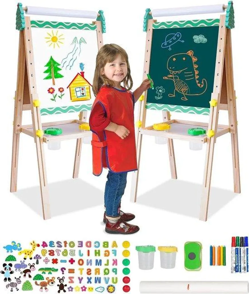 Table de jeu réglable bois anti-désordre avec tableau blanc et ardoise