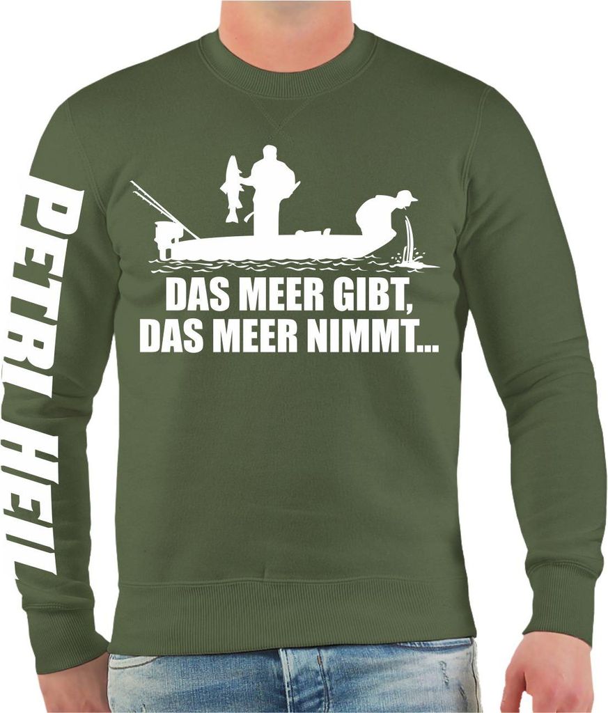 Herren Sweatshirt Angler Motiv Das Meer gibt das Meer nimmt