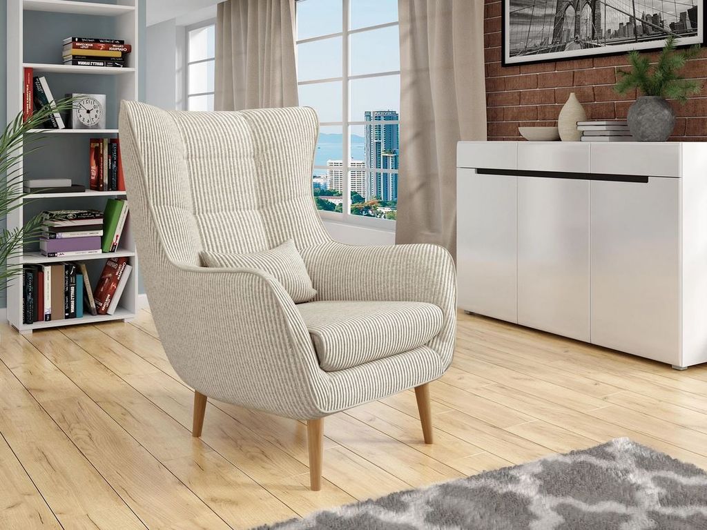 Designové křeslo ušák LEVI - špinavé bílé Obrázek produktu 